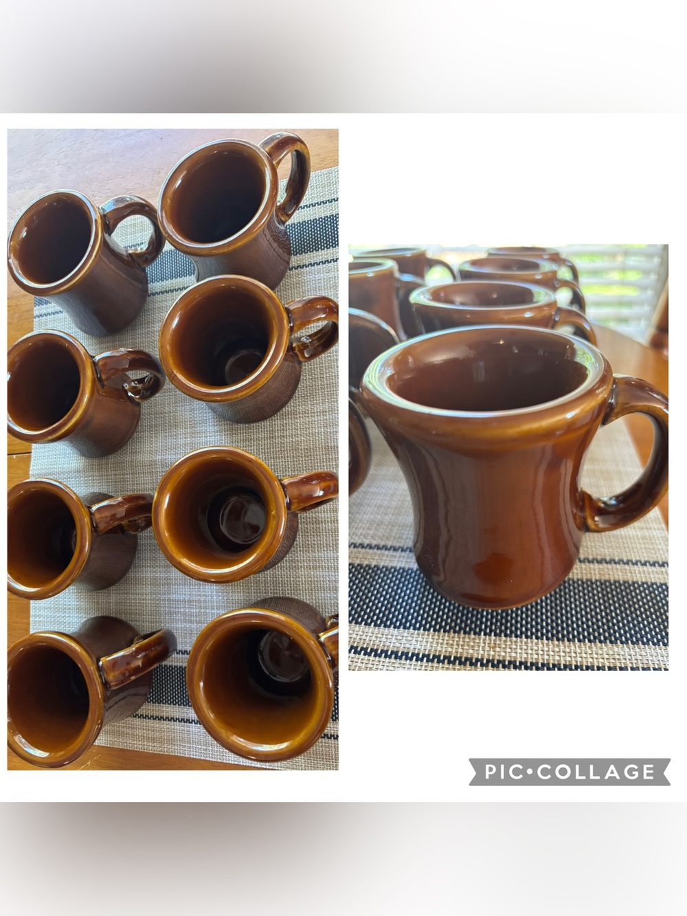 Lot of 8 Vintage Libertyware brown bell shaped retro diner mugs 4”x 3”
